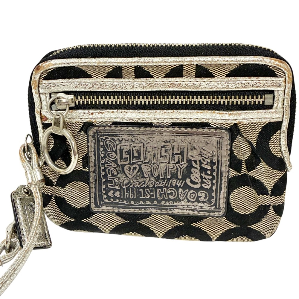 Coach Black & Gold Signature Wristlet Poppy